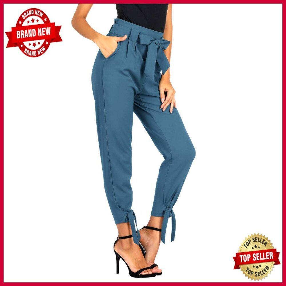 High Waist Pencil Pants Cropped Paper Bag Style Work Casual Elegant Chic